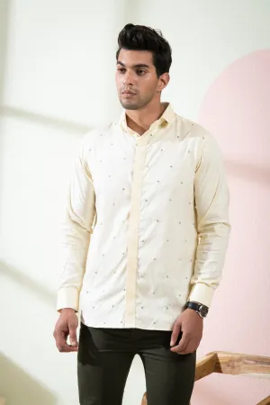 Men's Beige Color Oat Full Sleeves Shirt - Hilo Design