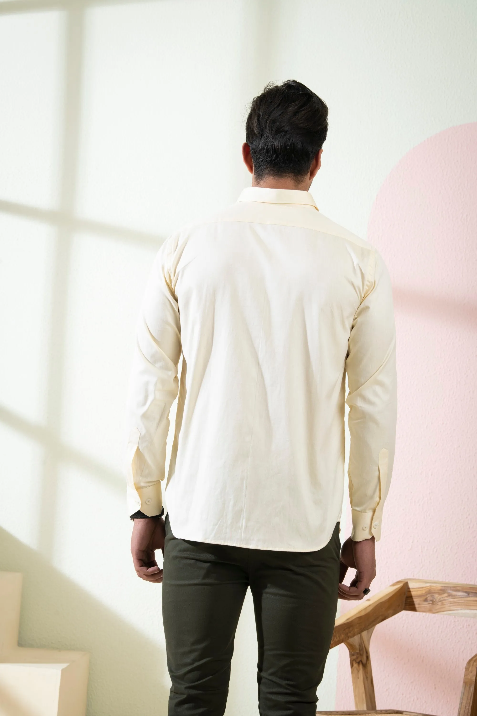 Men's Beige Color Oat Full Sleeves Shirt - Hilo Design