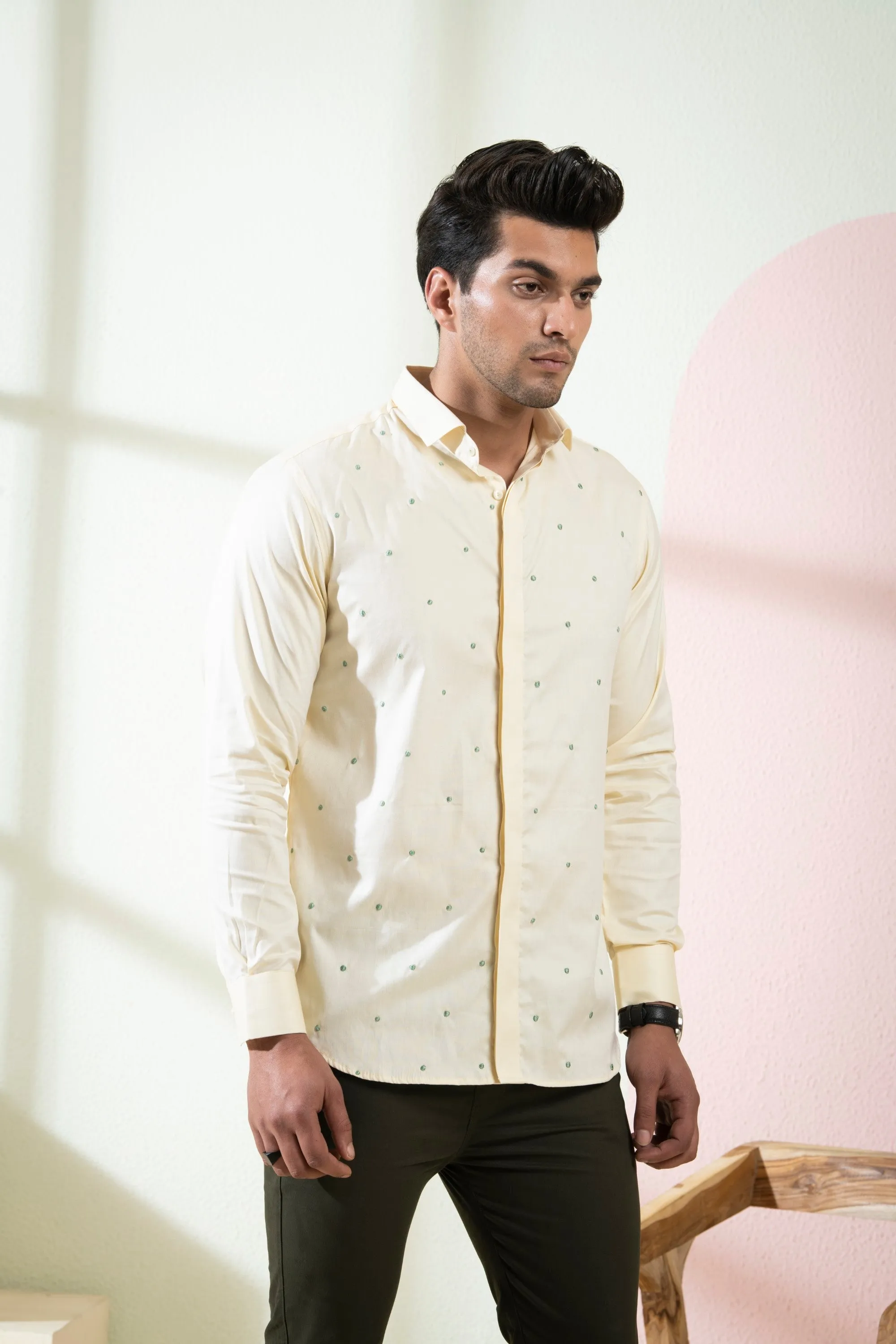 Men's Beige Color Oat Full Sleeves Shirt - Hilo Design