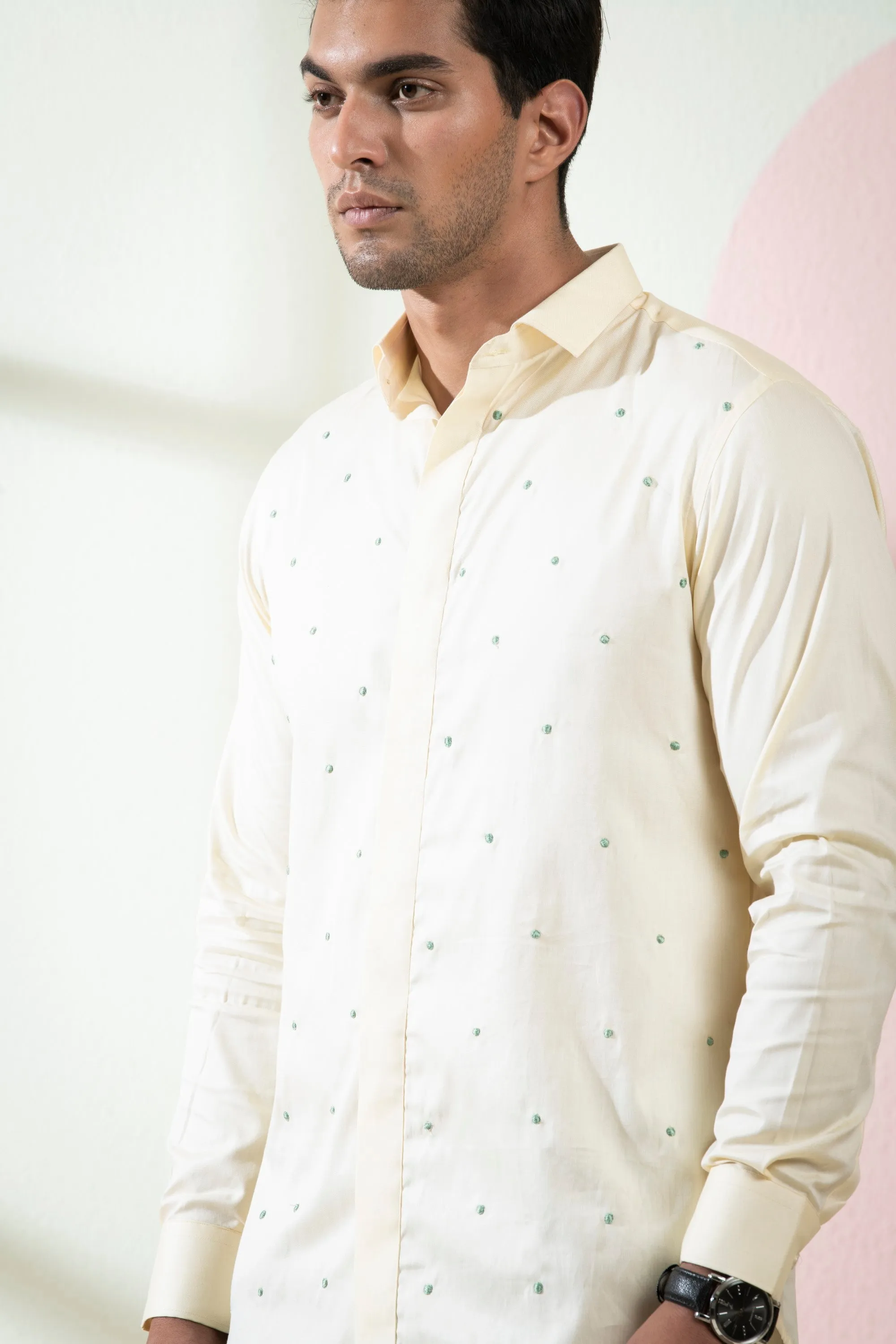 Men's Beige Color Oat Full Sleeves Shirt - Hilo Design