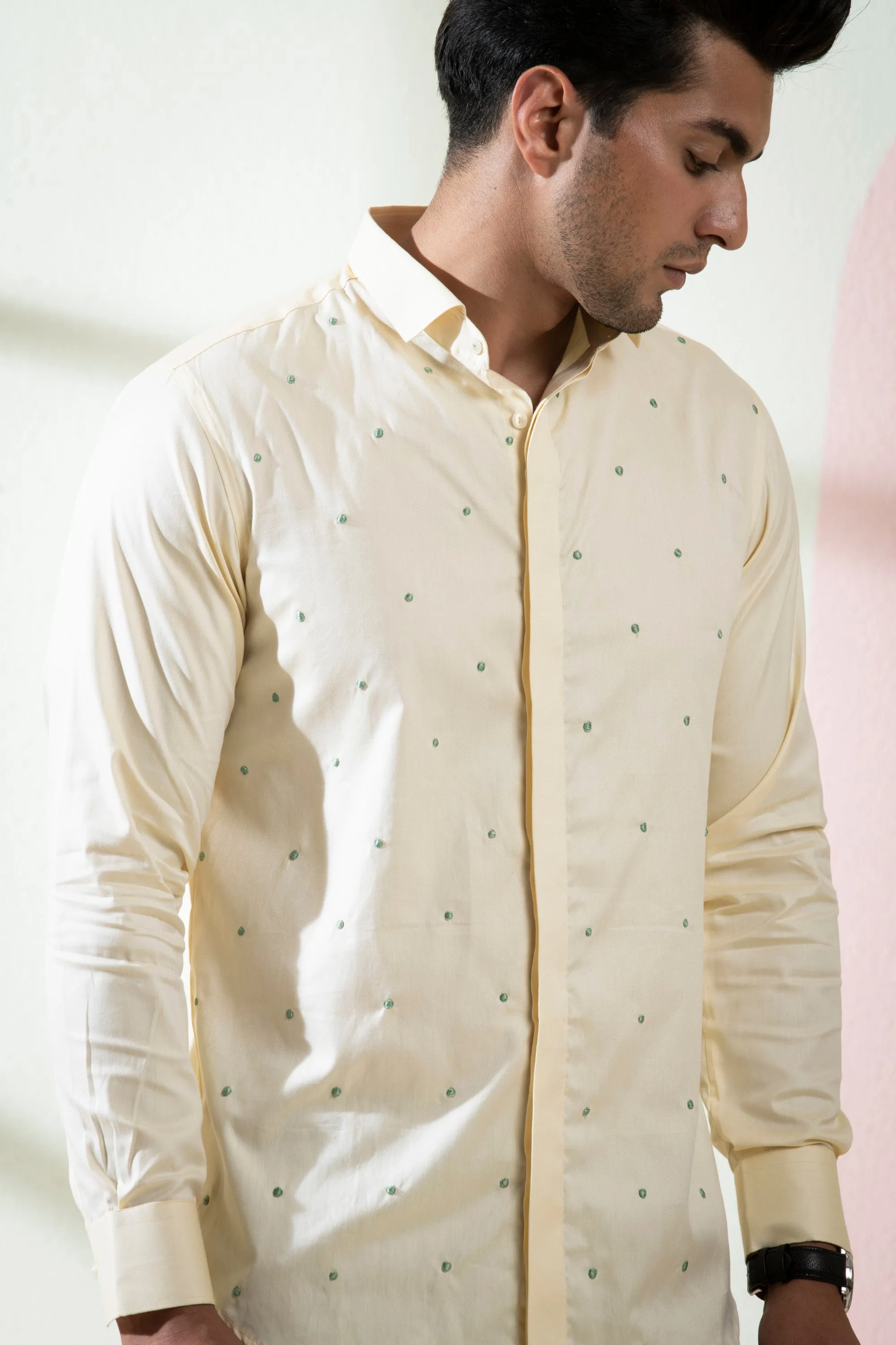 Men's Beige Color Oat Full Sleeves Shirt - Hilo Design