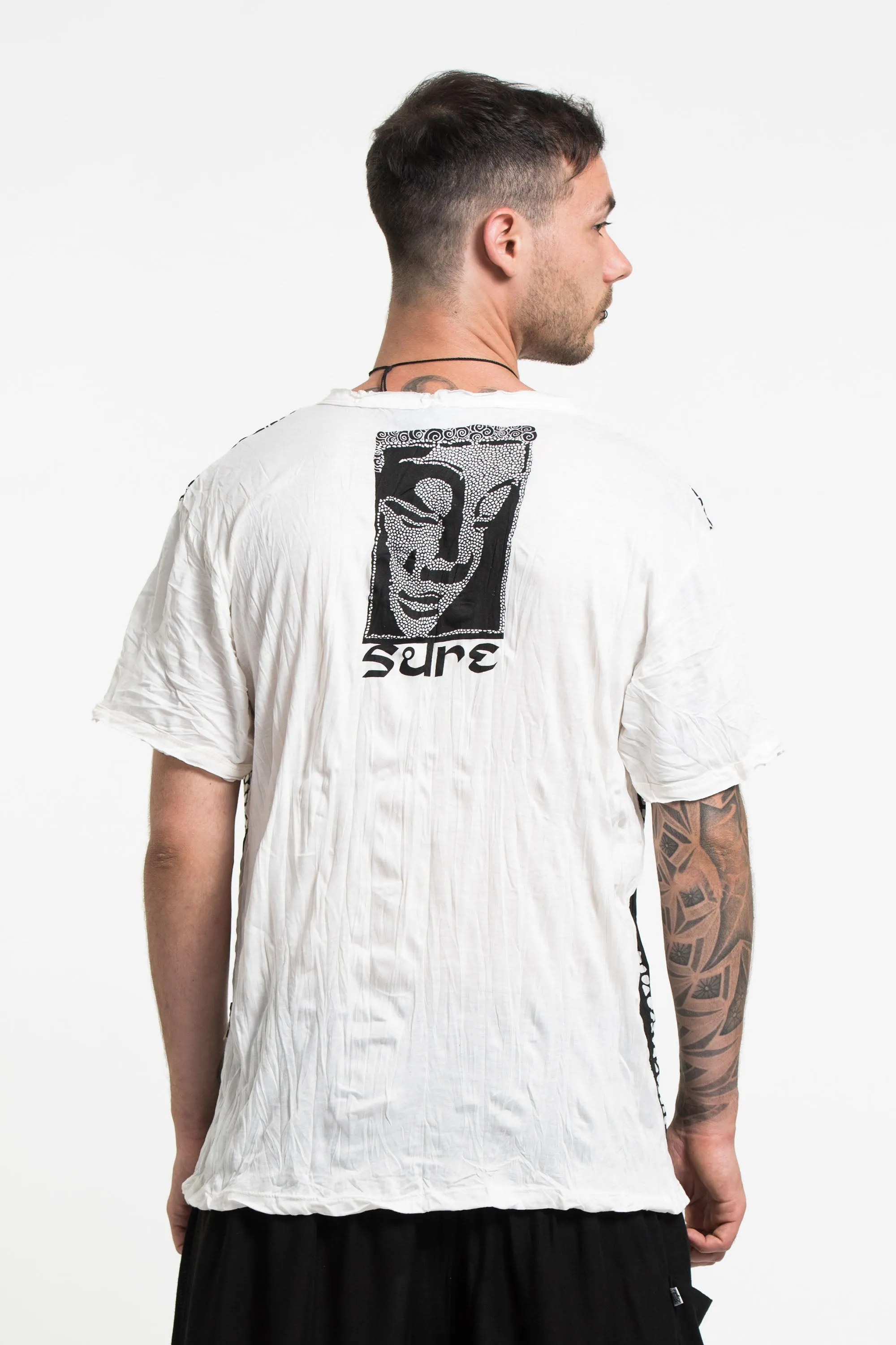 Mens Big Buddha Face T-Shirt in White