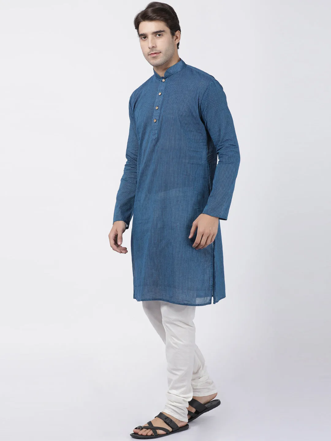 Men's Blue Pure Cotton Kurta Pyjama Set - Vastramay