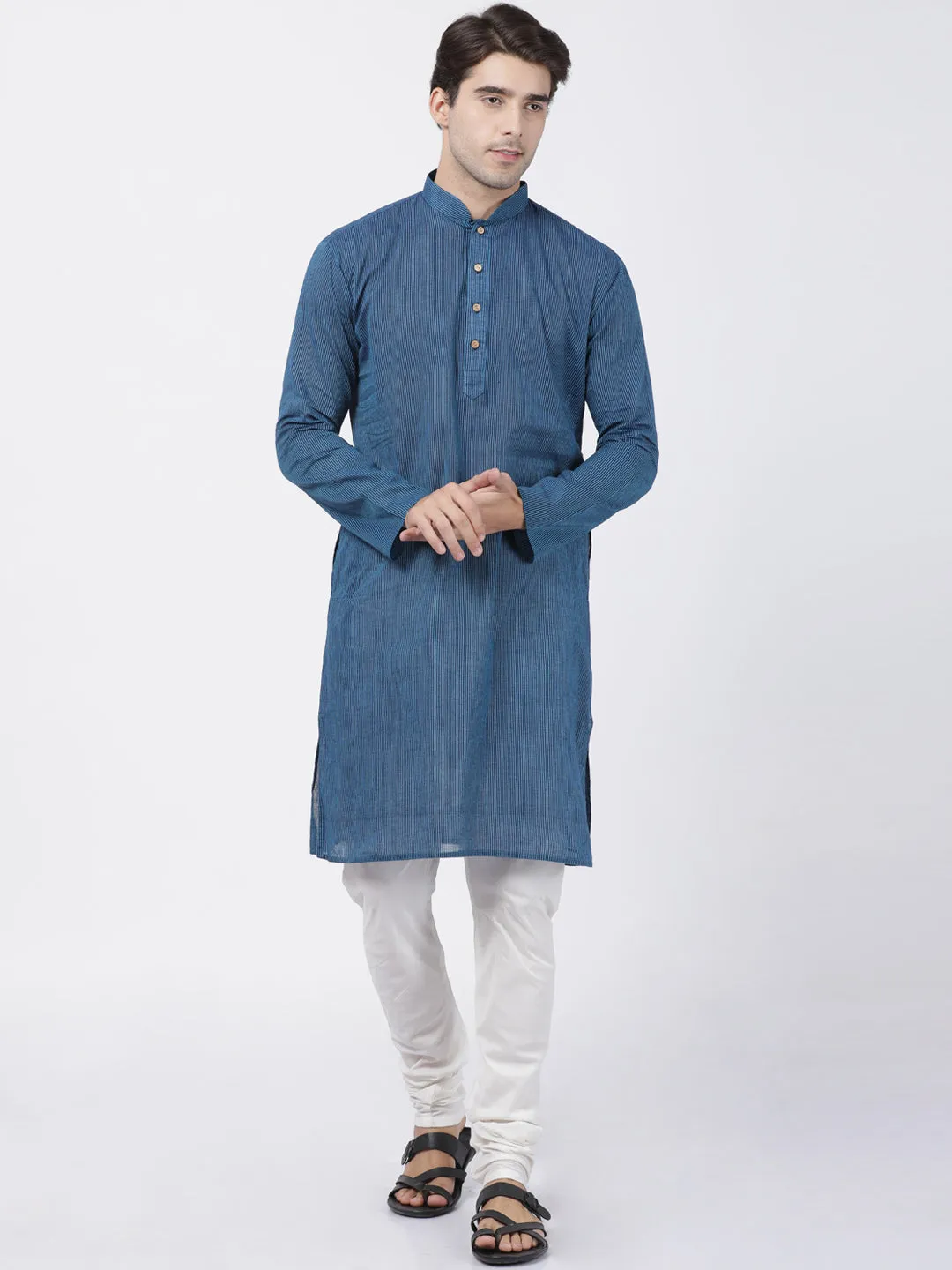 Men's Blue Pure Cotton Kurta Pyjama Set - Vastramay