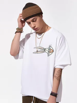 Men'S Flowy Cotton T-Shirts With Rabbit Embroidery