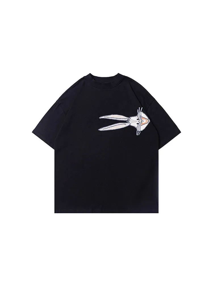 Men'S Flowy Cotton T-Shirts With Rabbit Embroidery