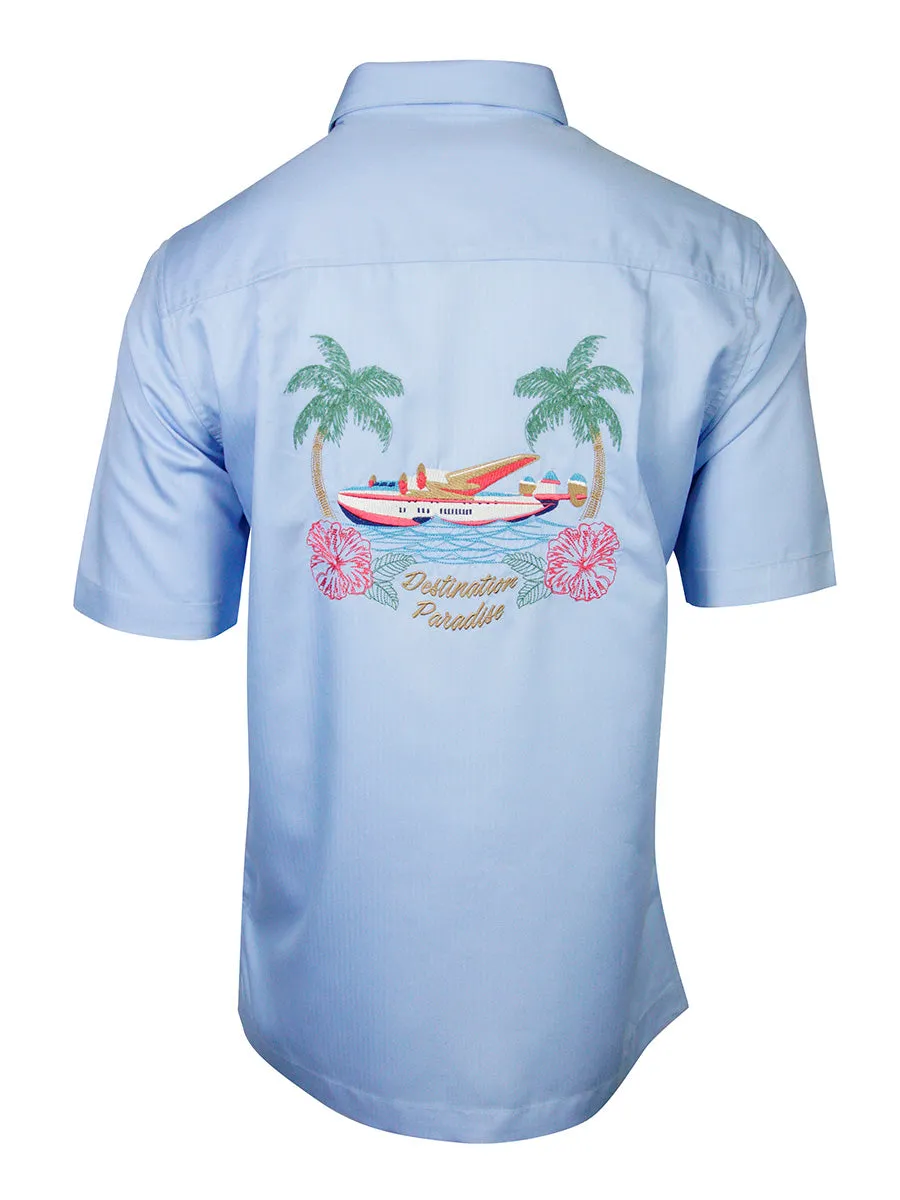 Men's Hawaiian Embroidery Shirt - Seaplane Paradise