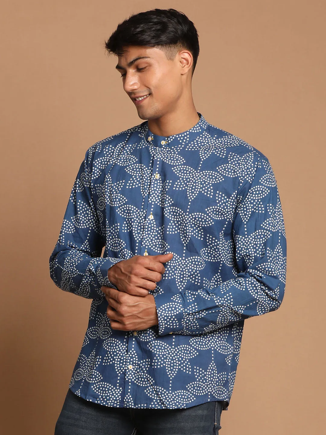 Men's Indigo Blue Cotton Ethnic Shirt - Vastramay