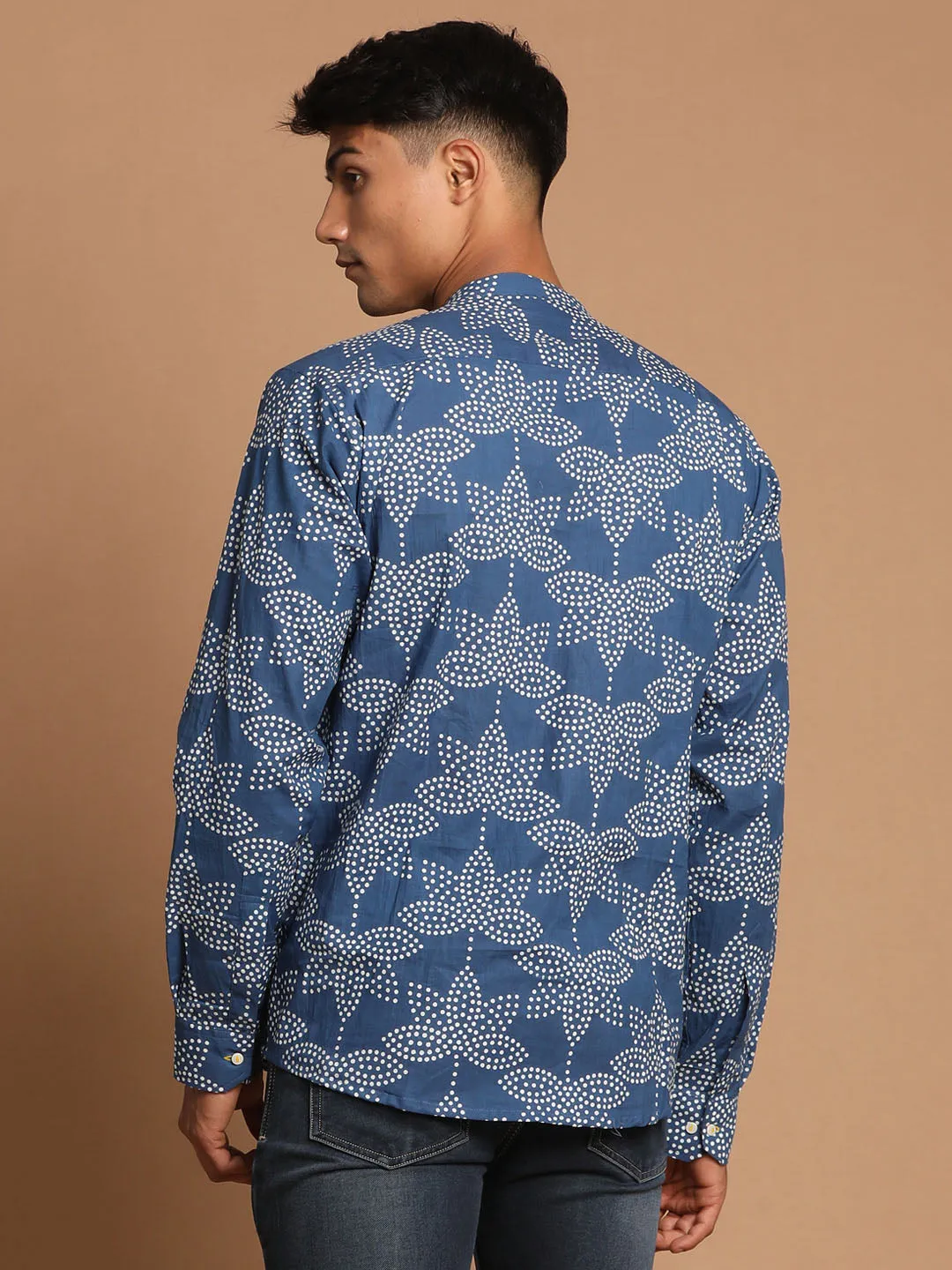 Men's Indigo Blue Cotton Ethnic Shirt - Vastramay