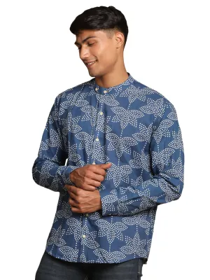 Men's Indigo Blue Cotton Ethnic Shirt - Vastramay