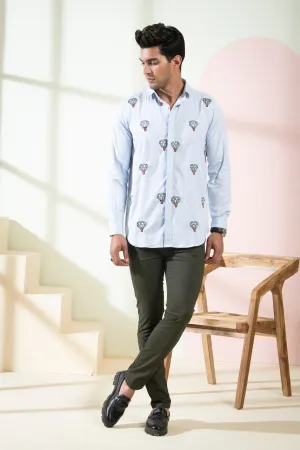 Men's Light Blue Color Float Full Sleeves Shirt - Hilo Design