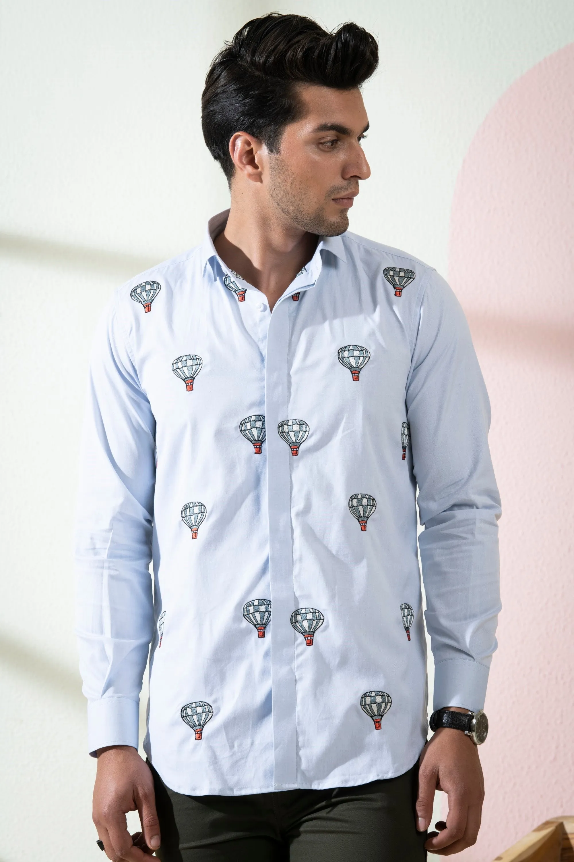 Men's Light Blue Color Float Full Sleeves Shirt - Hilo Design