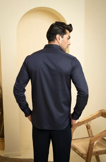 Men's Navy Blue Color Diam Full Sleeves Shirt - Hilo Design