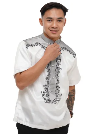 Men's Organza White Cultural Short Sleeves Barong Tagalog - Bolton - JV121