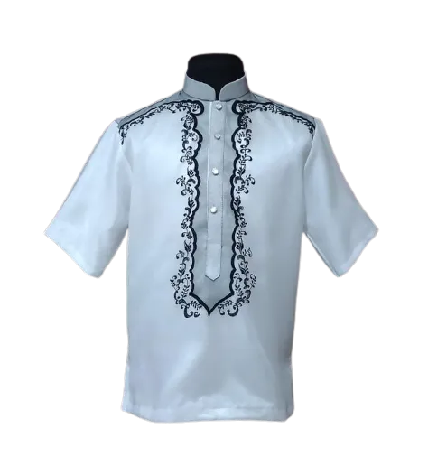 Men's Organza White Cultural Short Sleeves Barong Tagalog - Bolton - JV121