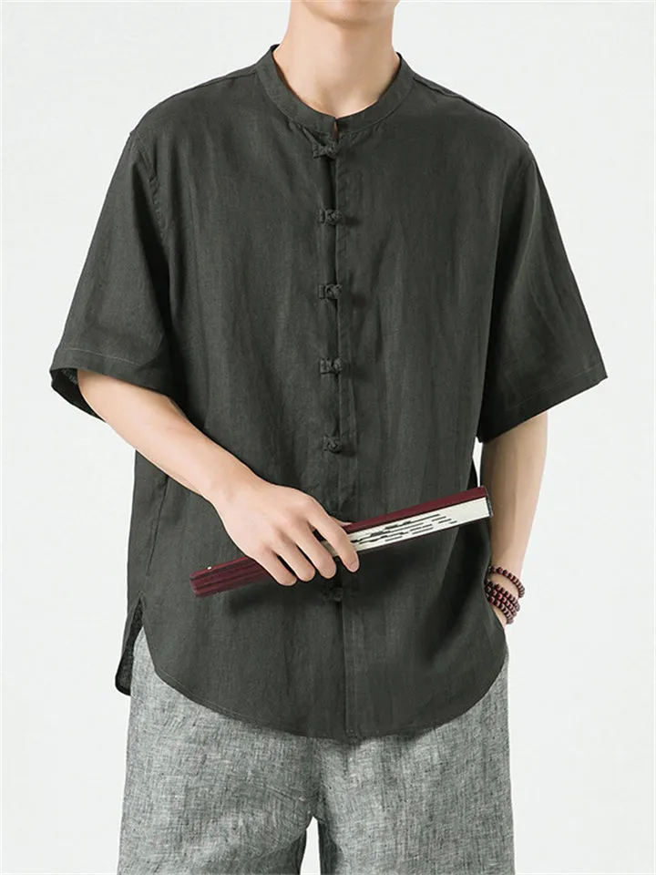 Men's Pure Color Short Sleeve Irregular Shirts