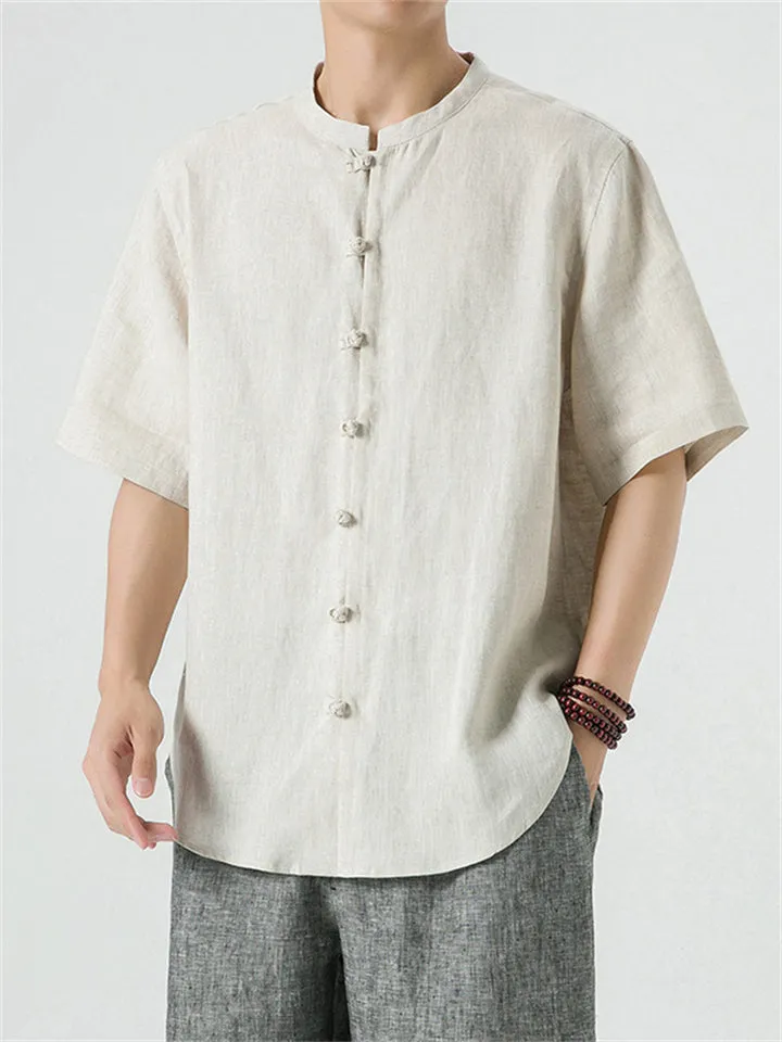 Men's Pure Color Short Sleeve Irregular Shirts