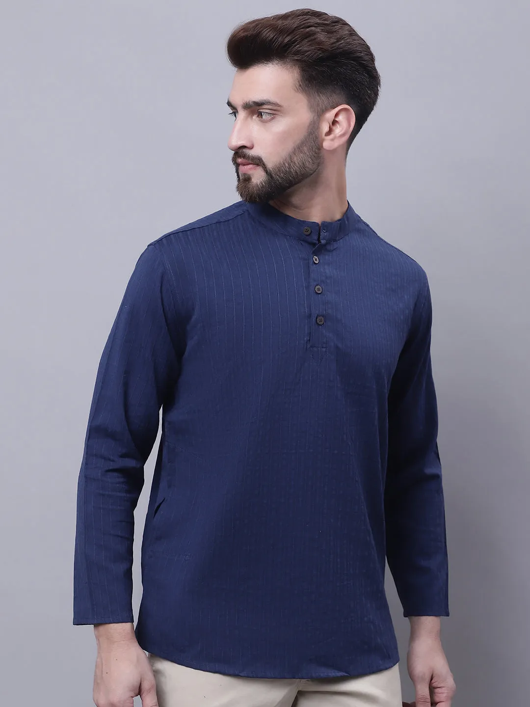 Men's Pure Cotton Short Kurta With Band Collar - Even Apparels