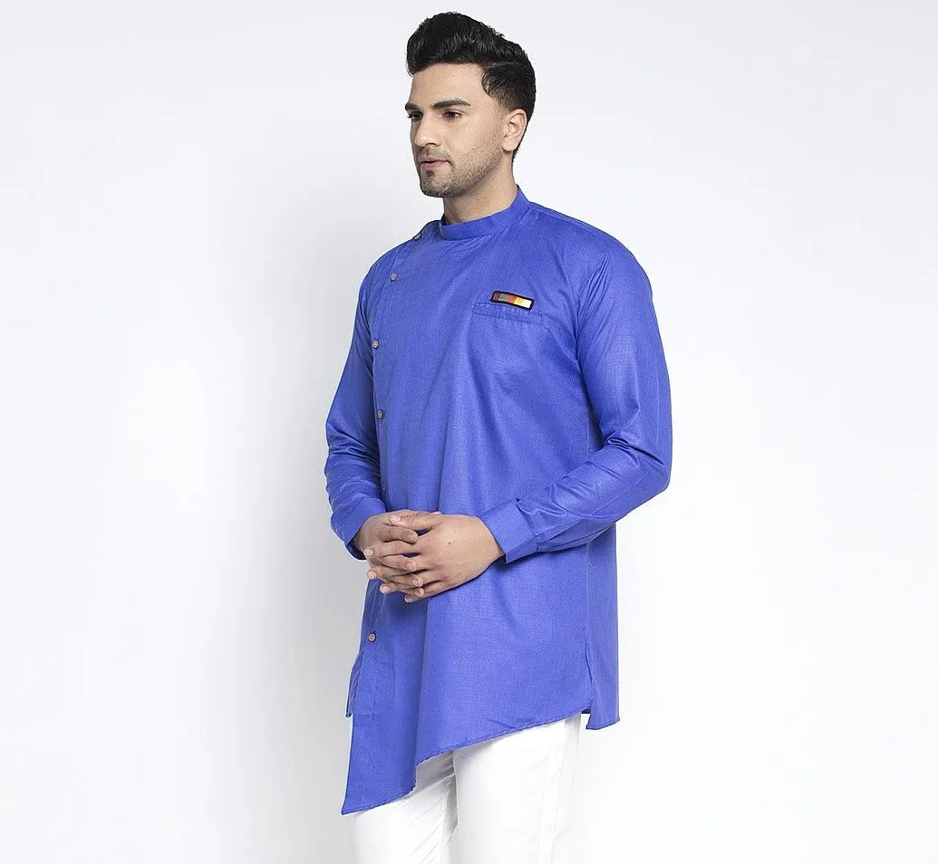 Men's Royal Blue Solid Short Kurta - Benstoke