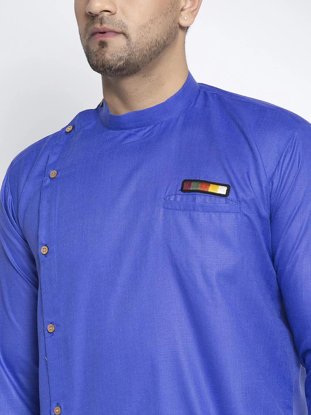 Men's Royal Blue Solid Short Kurta - Benstoke