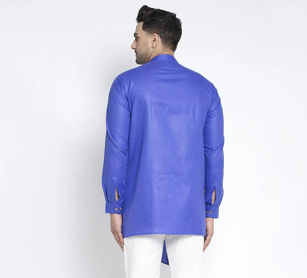 Men's Royal Blue Solid Short Kurta - Benstoke