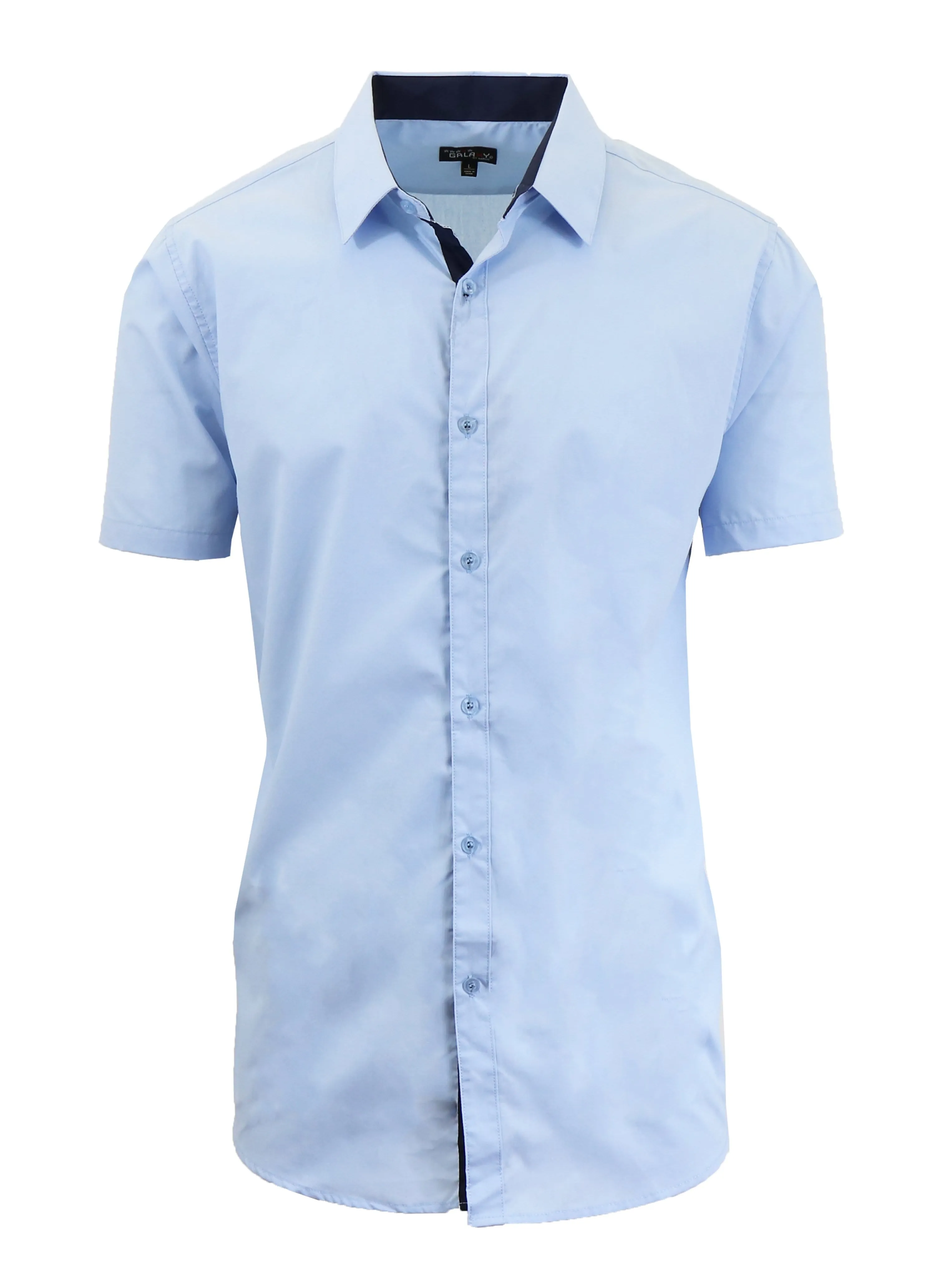 Men's Short Sleeve Slim Fit Solid Button Down Dress Shirt