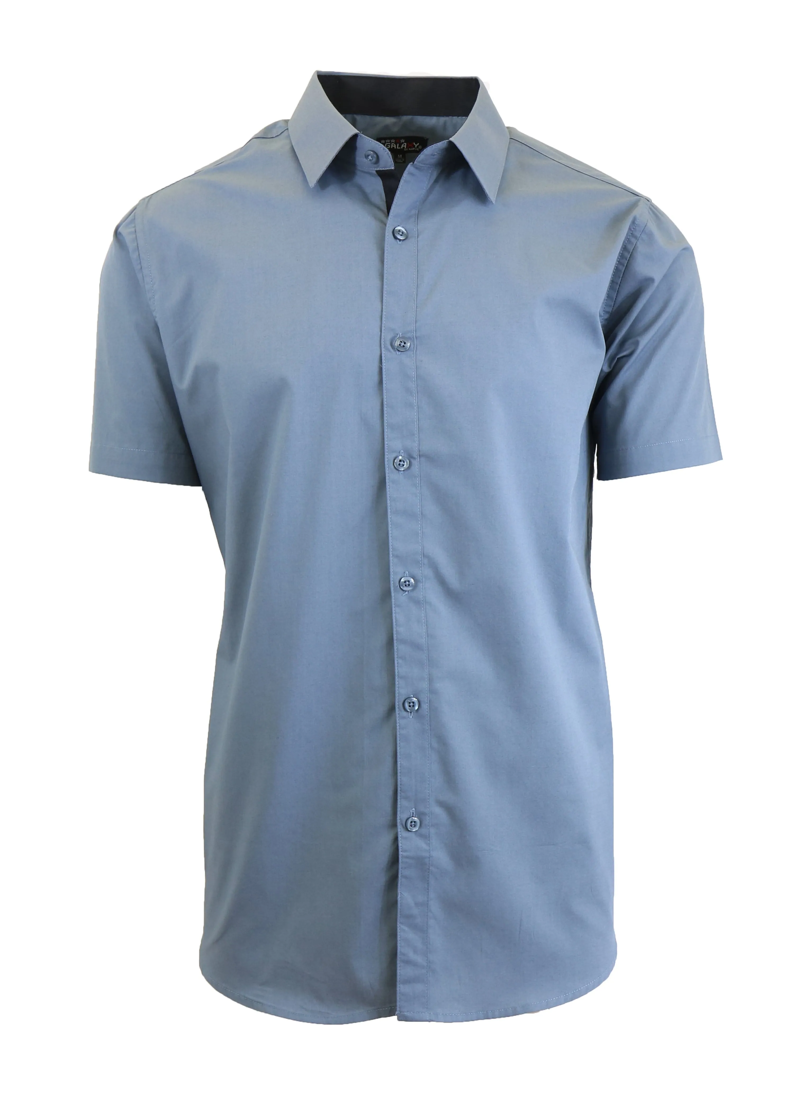 Men's Short Sleeve Slim Fit Solid Button Down Dress Shirt