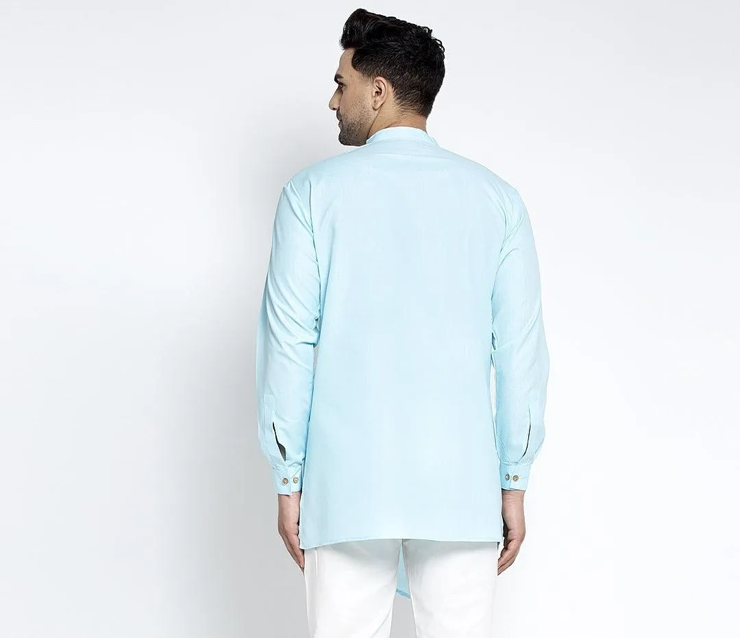 Men's Sky Blue Solid Short Kurta - Benstoke