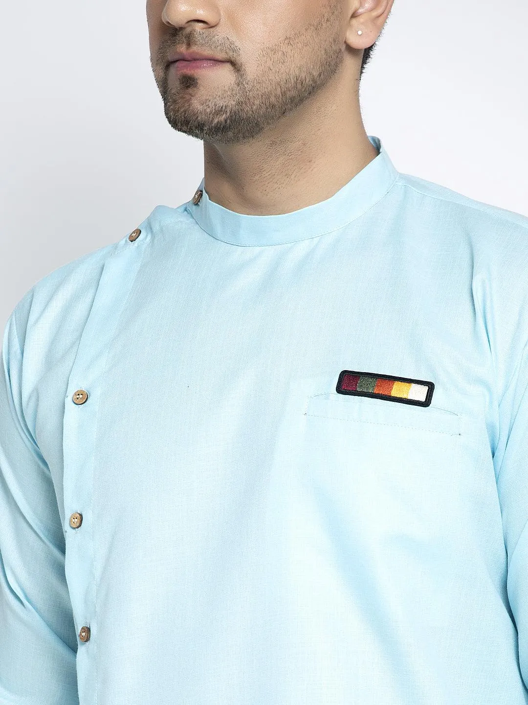 Men's Sky Blue Solid Short Kurta - Benstoke