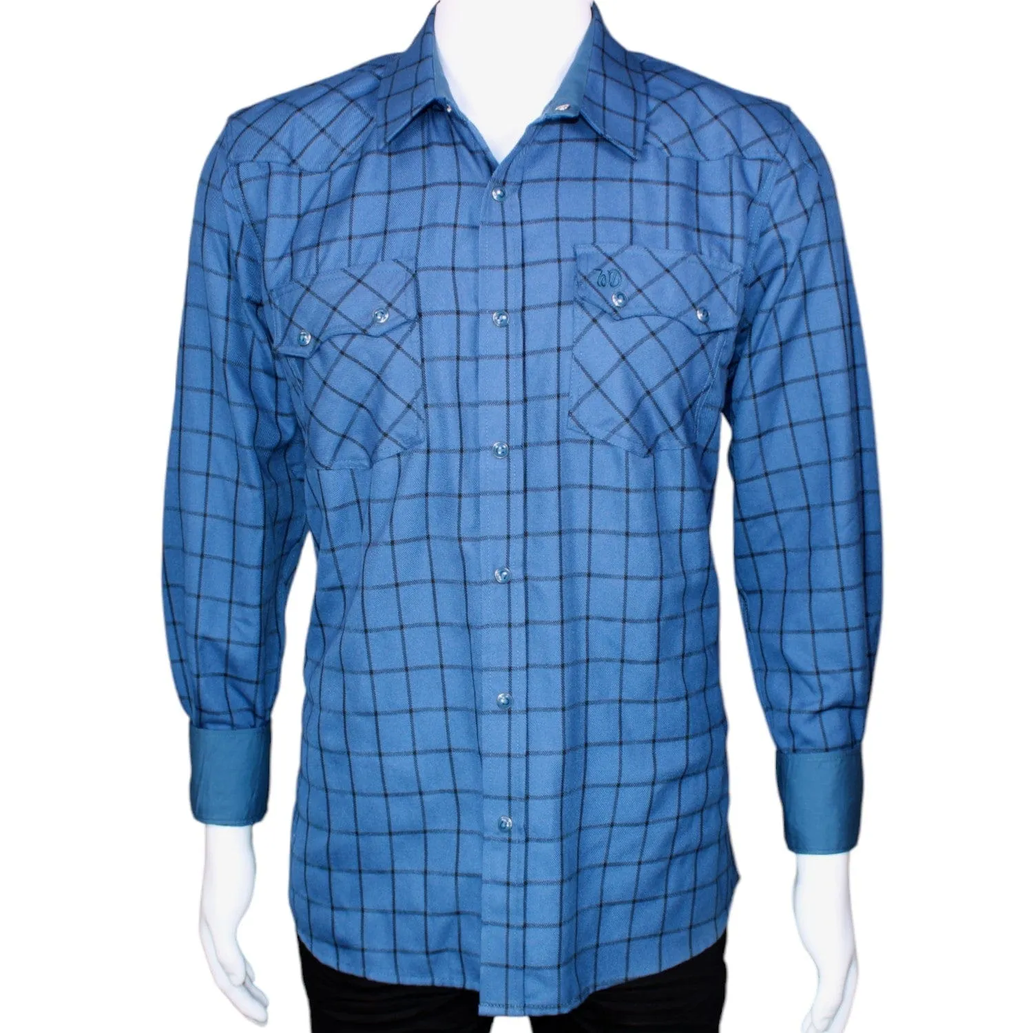 Men's White Diamonds Long Sleeve Western Shirt - Blue