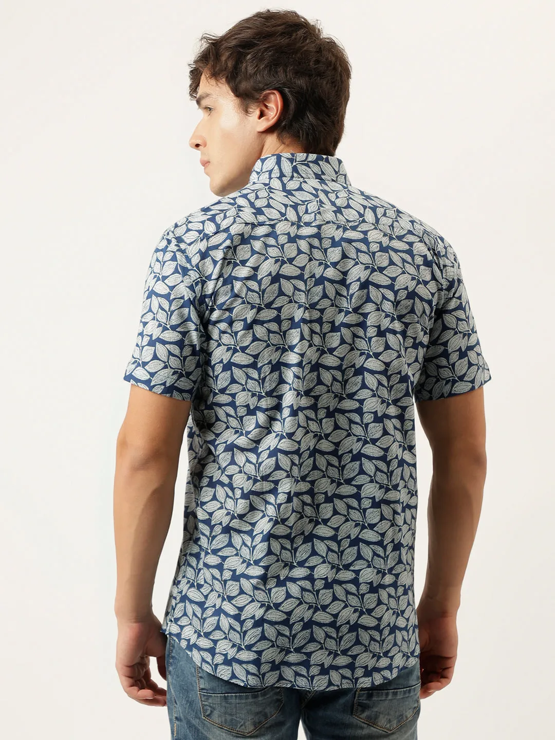 Millennial Men Blue Printed Cotton Half Sleeve Shirts