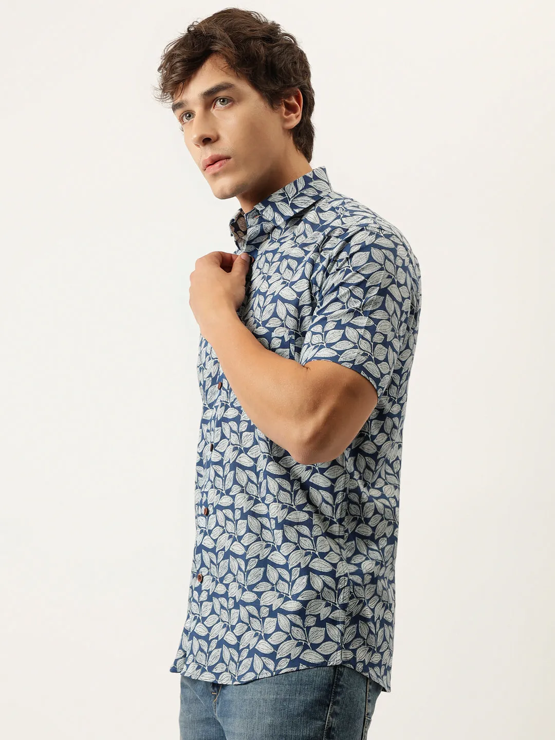 Millennial Men Blue Printed Cotton Half Sleeve Shirts