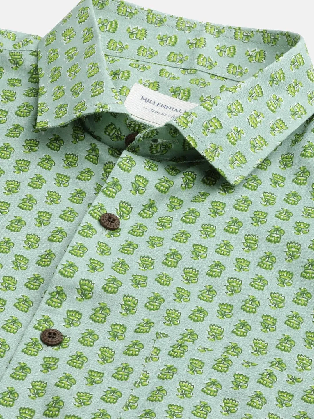 Millennial Men Light Green  & Parrot Green Cotton  Half Sleeve Shirt for Men-MMH0188