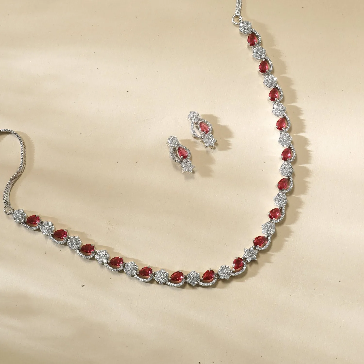 Mira Nakshtra CZ Red Necklace Set