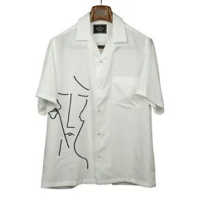 Mother camp collar shirt in white tencel with drawn motif