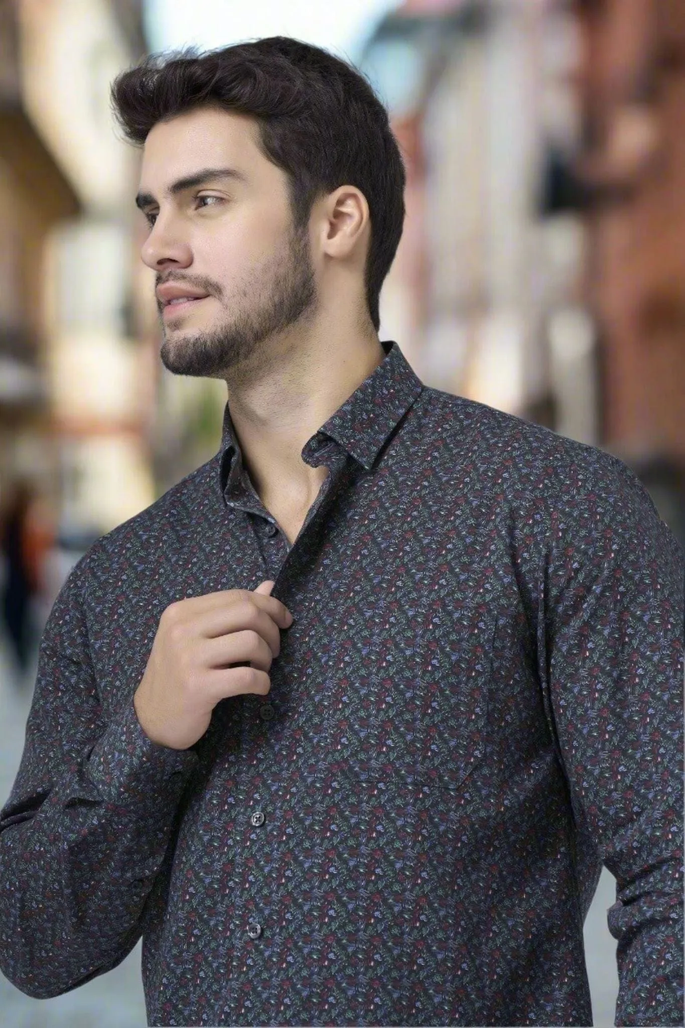 Multi Color Modern Dark Print Men's Casual Hidden Button Down