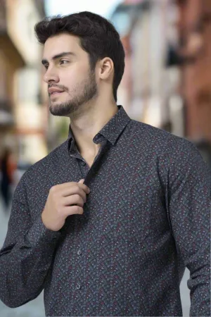 Multi Color Modern Dark Print Men's Casual Hidden Button Down