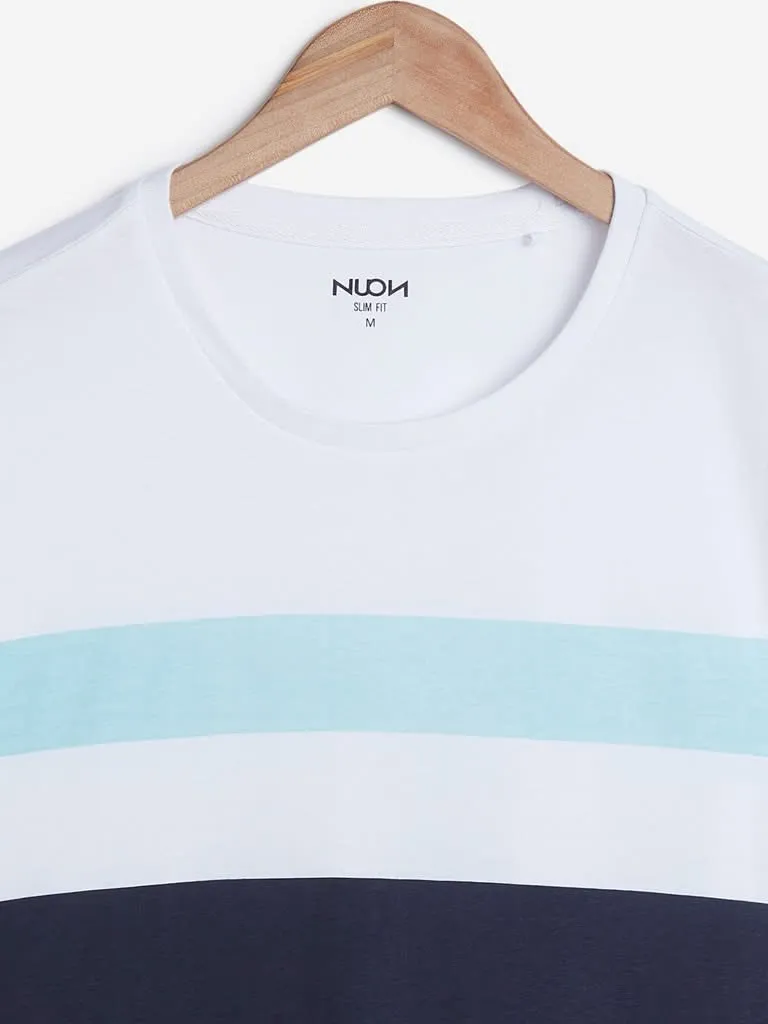 Nuon White Striped Slim Fit T-Shirt