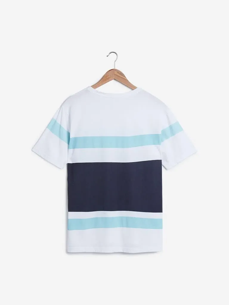 Nuon White Striped Slim Fit T-Shirt