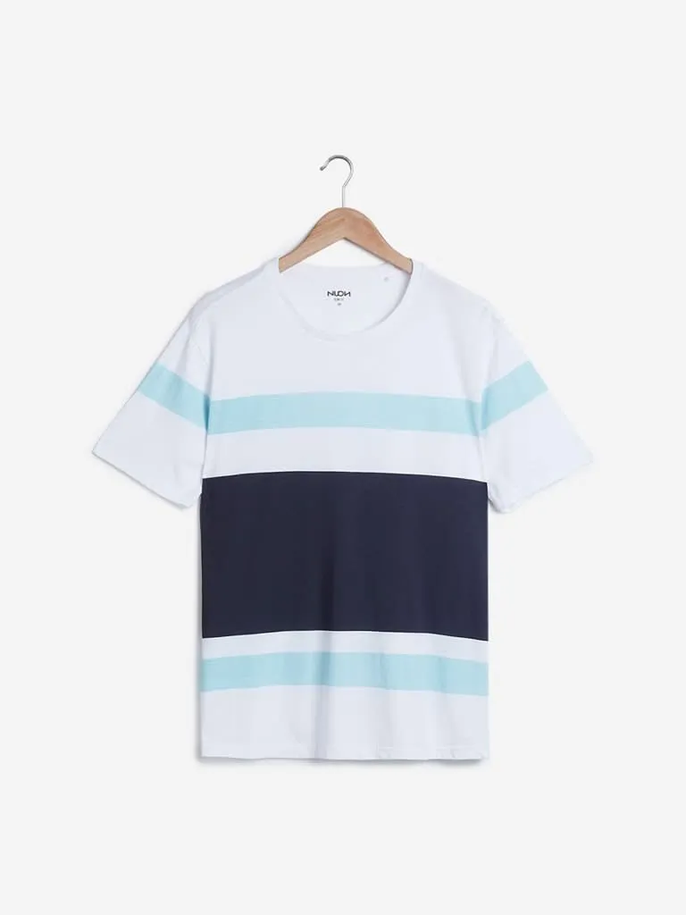 Nuon White Striped Slim Fit T-Shirt