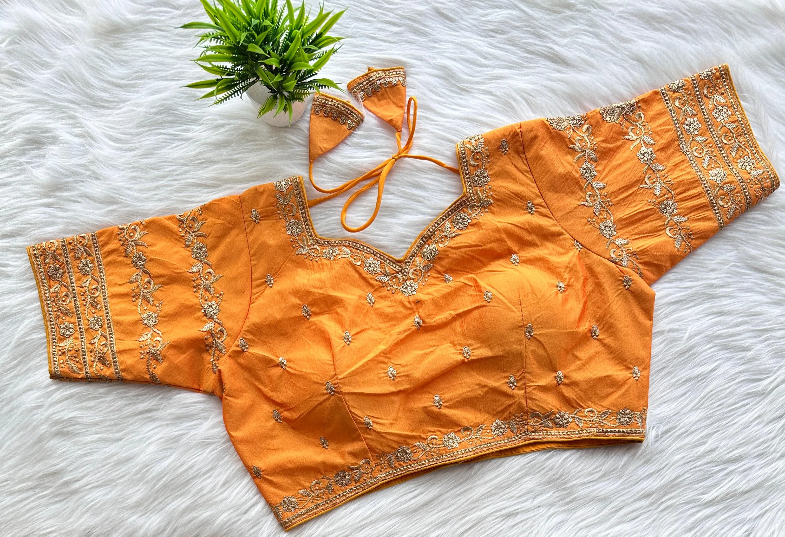 Orange Rajbhog Silk Embroidered Blouse with Handcrafted Detailing