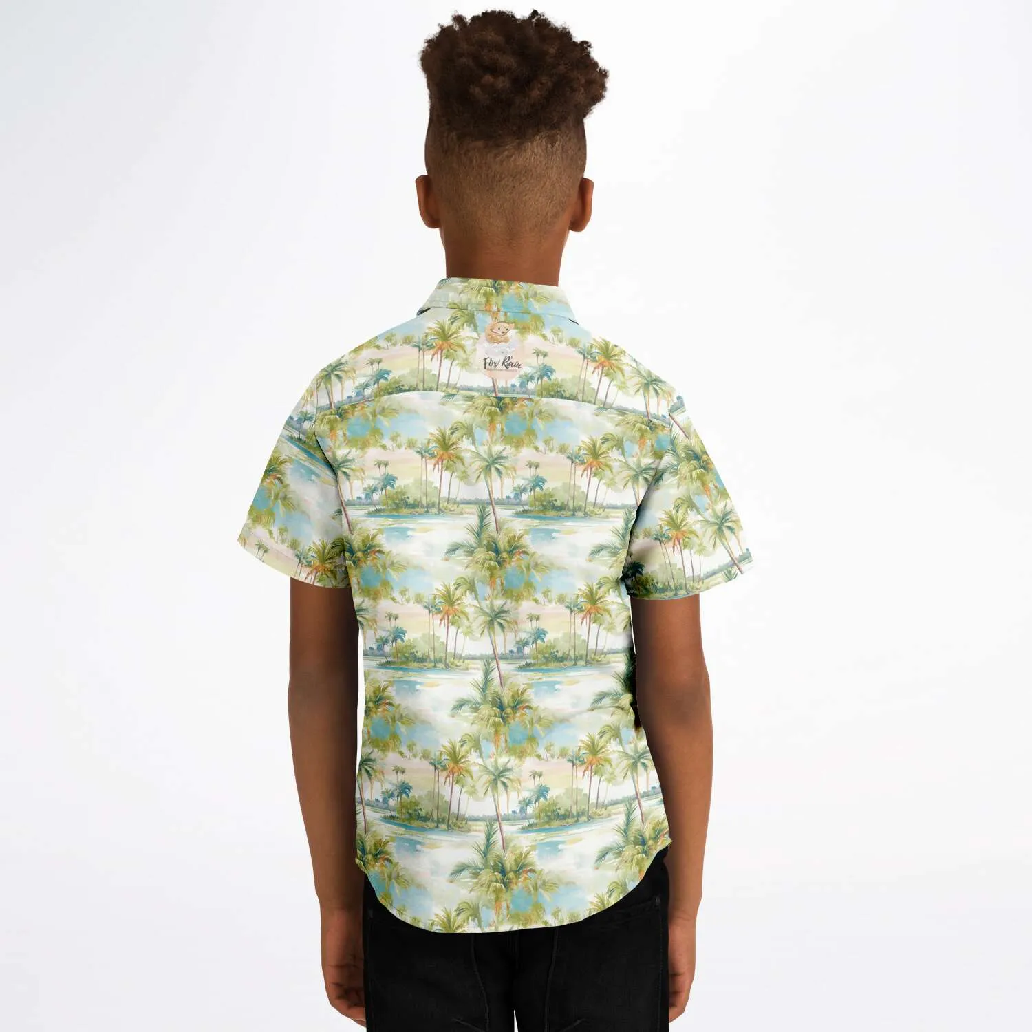 Palm Tree Breeze- Kids Short Sleeve Button Down Shirt