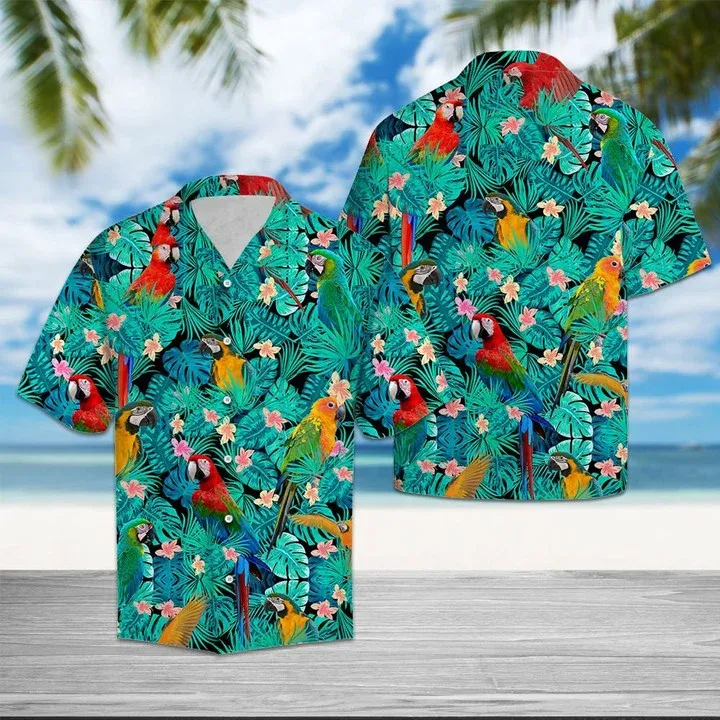 Parrot hawaii shirt for men, Vivid Parrot Tropical Palm Leaves Summer Vacation Gift Ideal Hawaiian Shirt