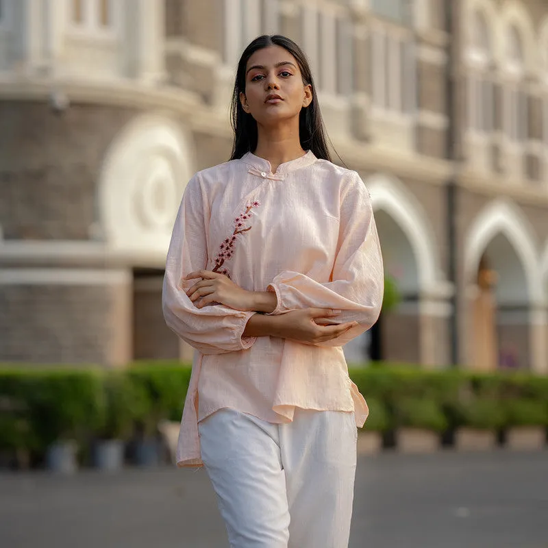 Pink  Embroidered Shirt for Women | Full Sleeves | Cotton