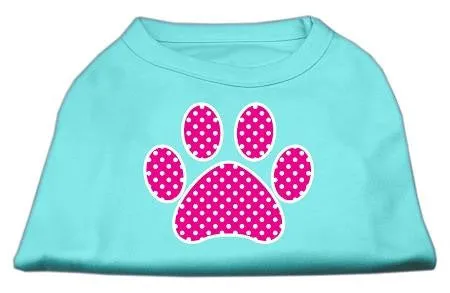 Pink Swiss Dot Paw Screen Print Shirt Aqua XXL (18)