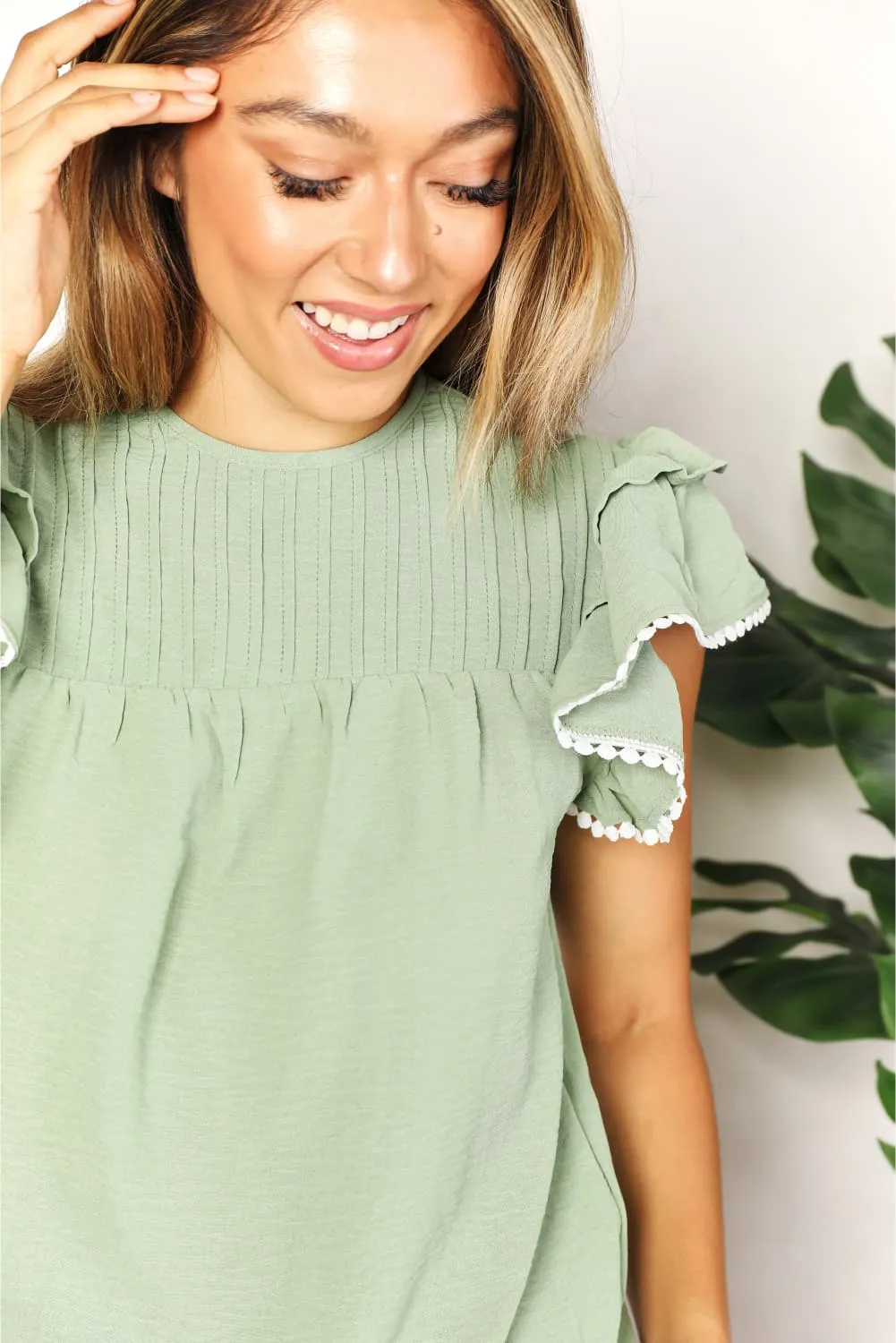 Pleated Detail Flutter Sleeve Blouse