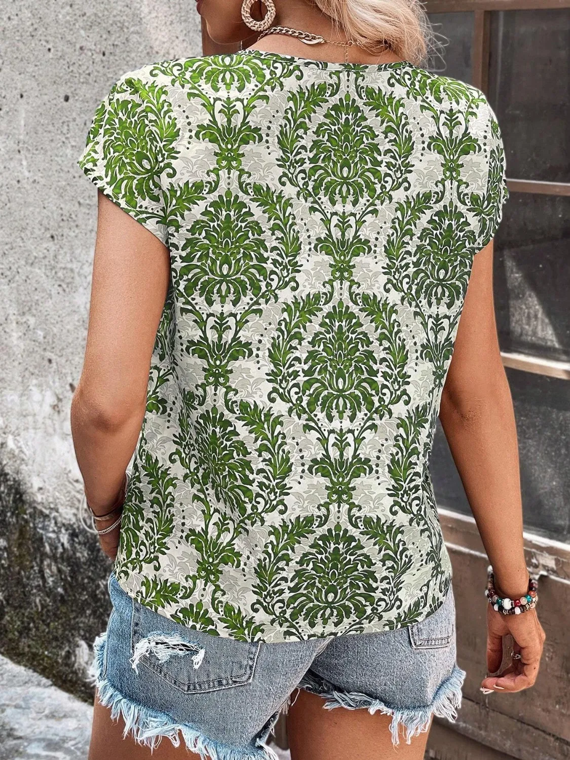 Printed Short Sleeve Blouse