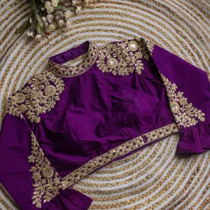 Purple Golden Sequence Embroidered Blouse in glossy silk