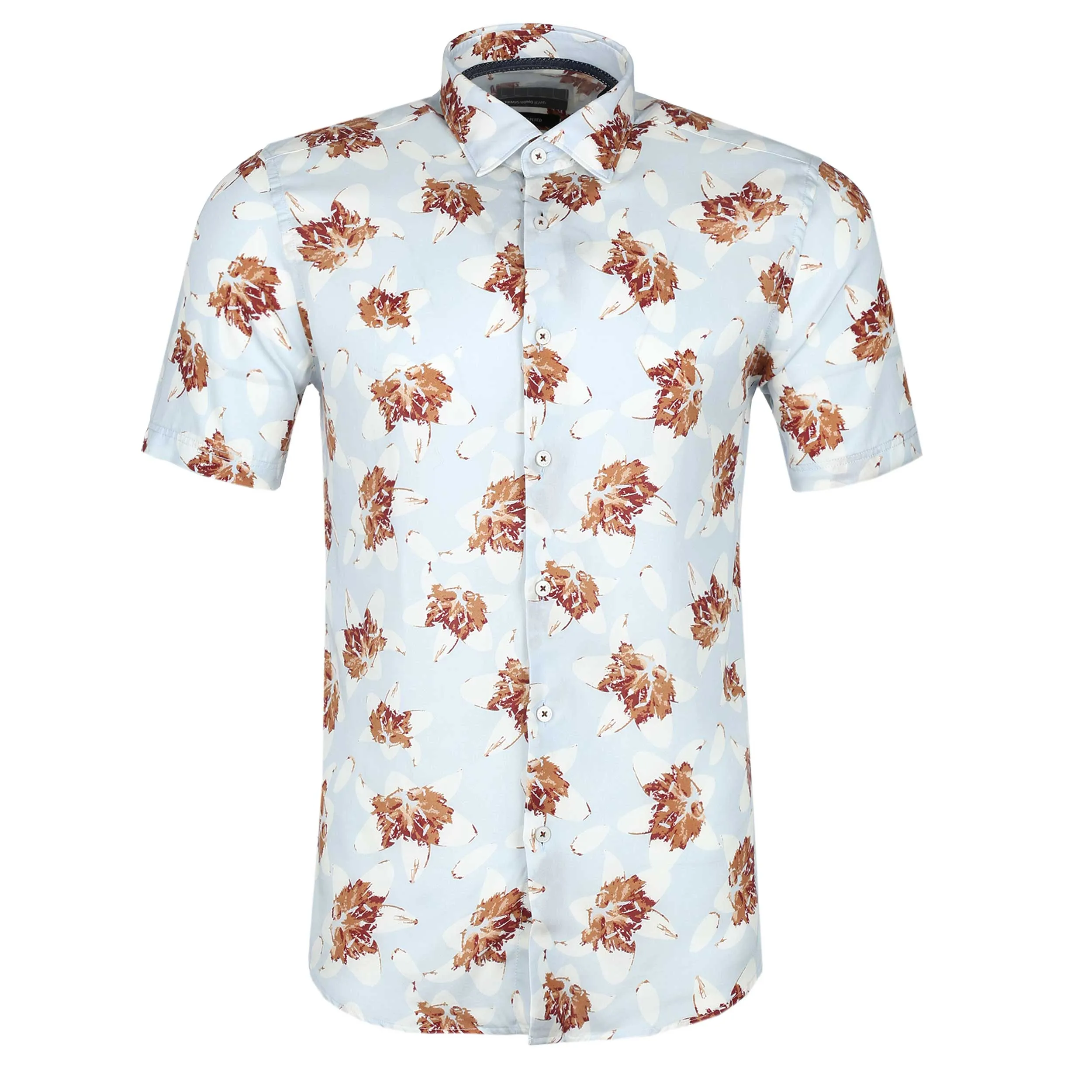 Remus Uomo Large Flower Print SS Shirt in Sky Blue