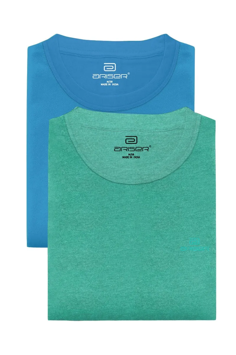 Round Neck - Blue and Light Green Solid T-Shirt Pack Of 2 Combo For Men | Ariser